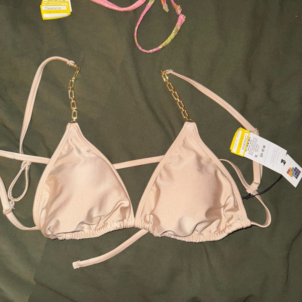 Target Cream Bikini Top with Gold Chain Straps